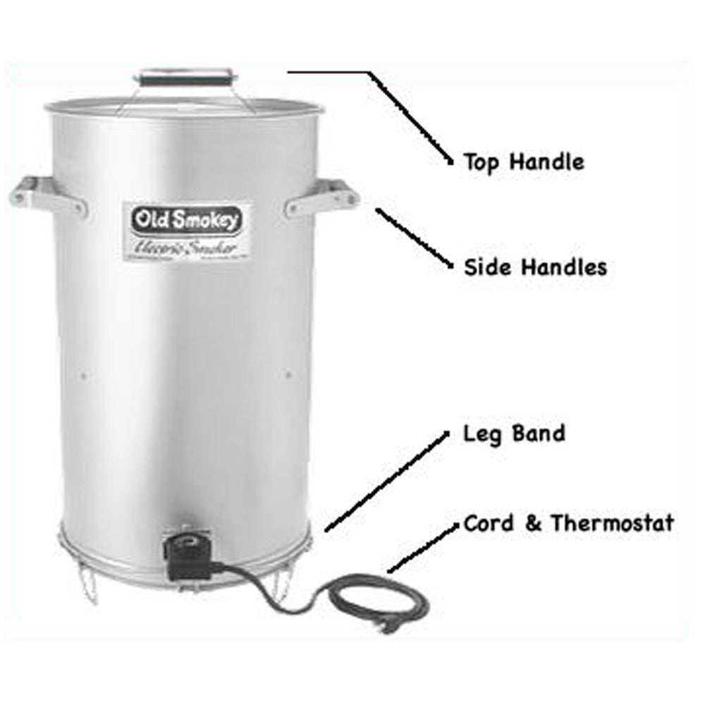 Labeled parts diagram of the Old Smokey Electric Smoker