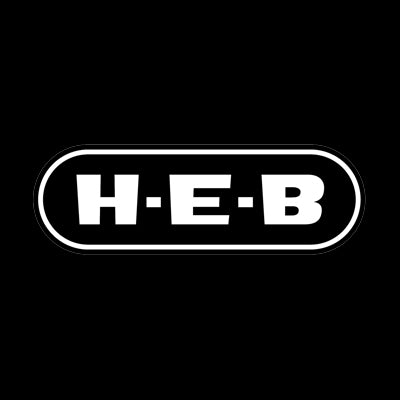 White HEB text logo on black background