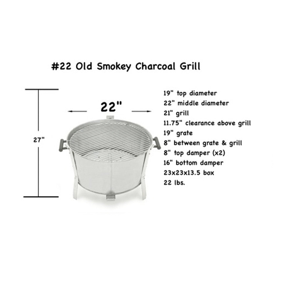 Dimensions of the #22 Old Smokey Charcoal Grill